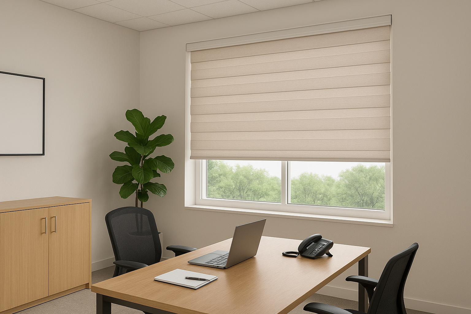 Ambiente corporativo com persiana painel