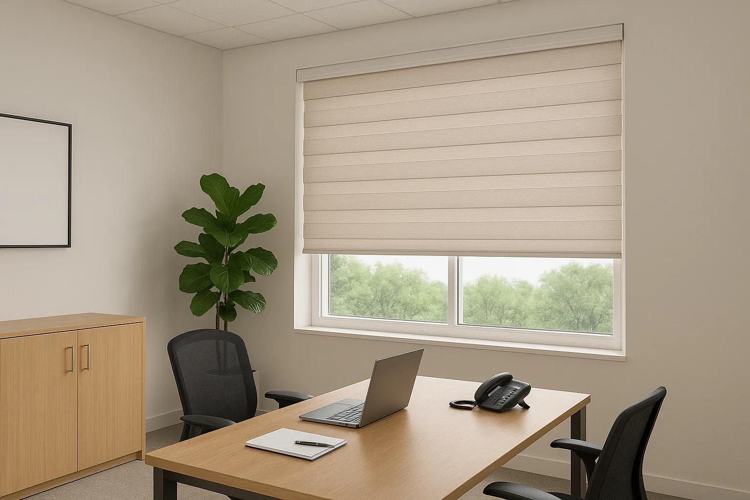 Ambiente corporativo com persiana painel