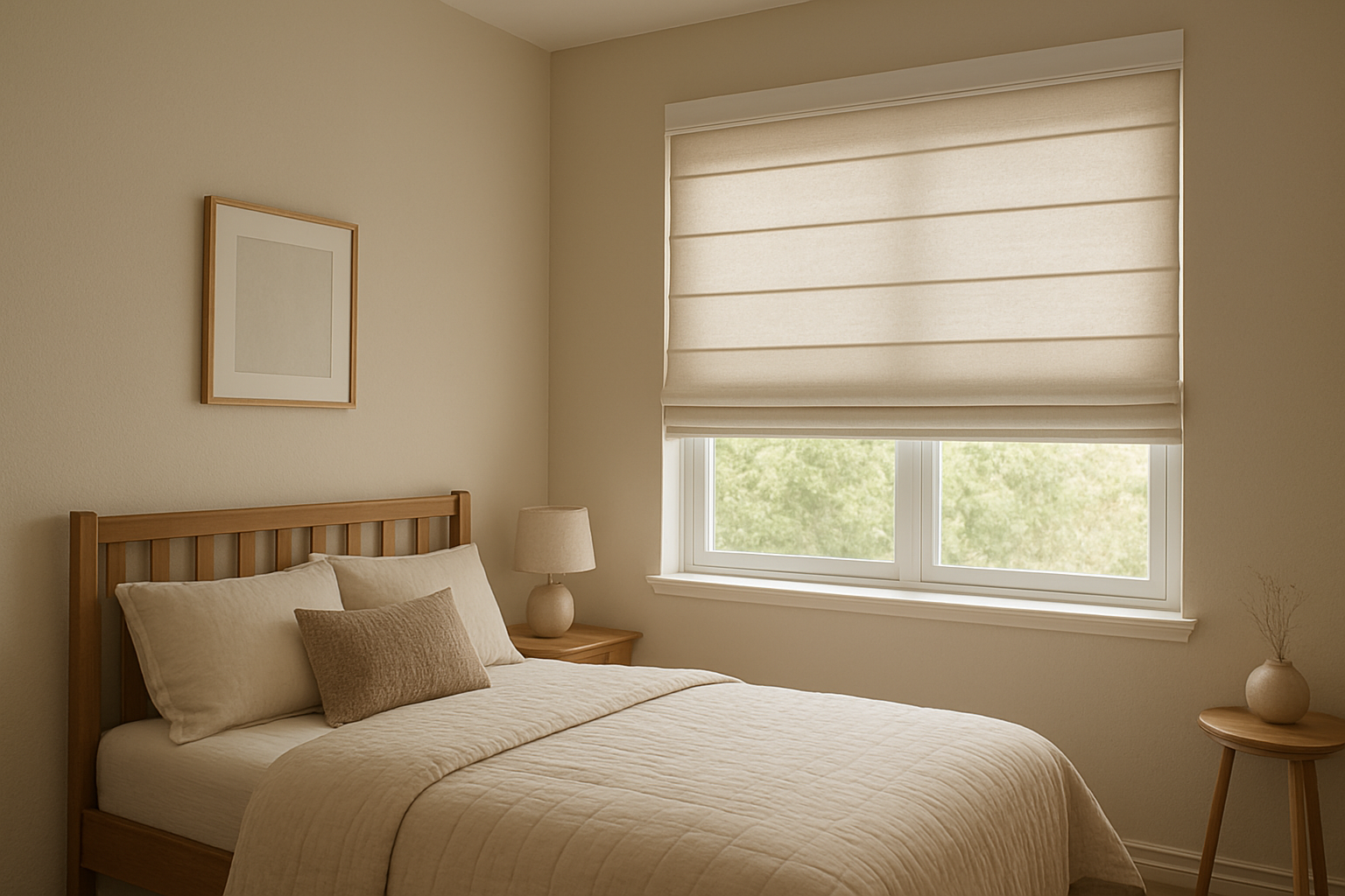 Quarto com cortina romana